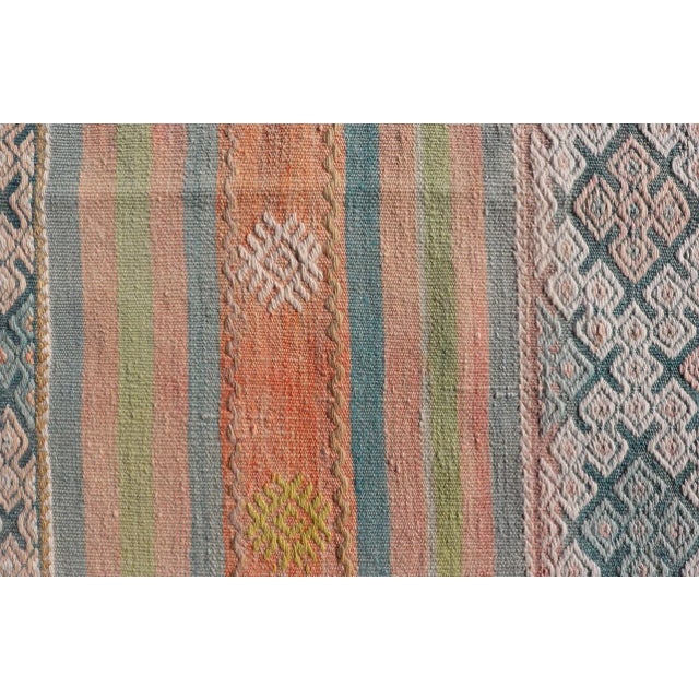 Textile Colorful Vintage Turkish Embroidered Kilim With Stripe's and Geometric Motifs For Sale - Image 7 of 10