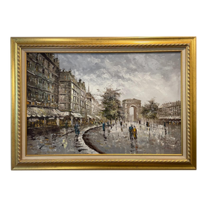 1960s Paris Champs Elysees Impressionist Cityscape Oil on Canvas Signed Fontaine