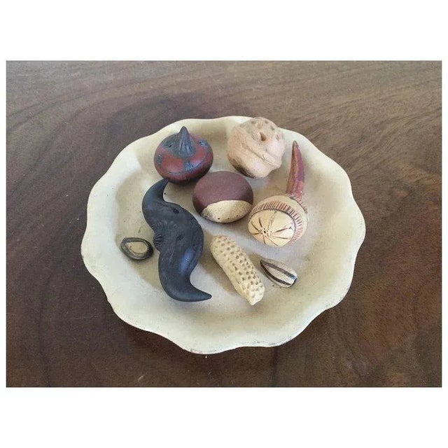 Chinese Yixing Pottery Sculpture of Individual Nuts - Chestnut, Walnut, Peanut, Hazelnut & Sunflower Seeds - Displayed on a Plate For Sale - Image 10 of 11