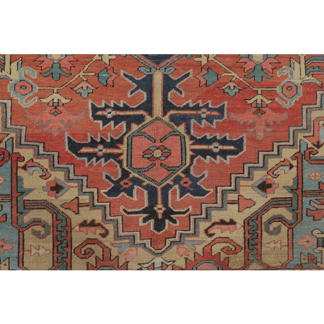 Traditional Antique Persian Heriz Rug With Geometric Medallion in Red & Blue - Rug & Kilim For Sale - Image 3 of 8