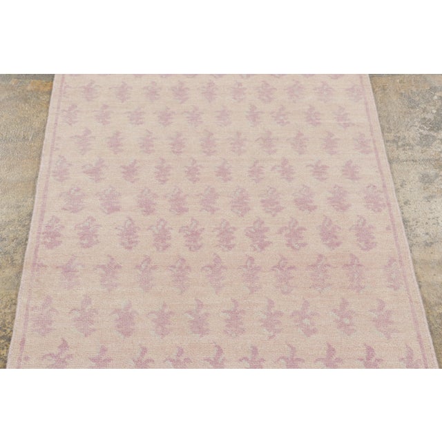 Contemporary Contemporary Block Print Floral Wool Runner by Rug & Kilim, India For Sale - Image 3 of 8