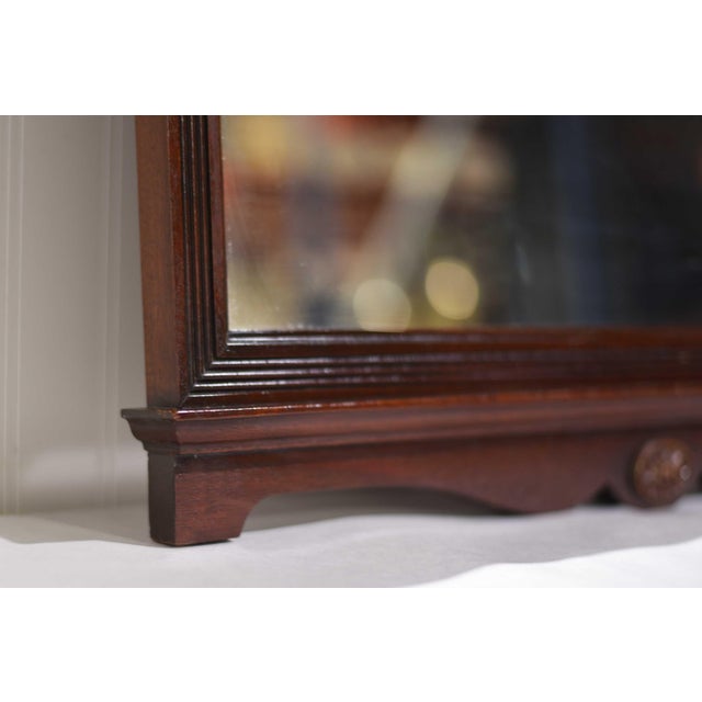 Wood Mid Century Mahogany Wall Mirror With Floral Pediment For Sale - Image 7 of 10