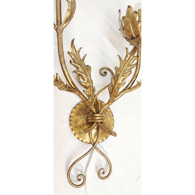 Wrought Iron Gold Leaf Wall Light. France, 1970s For Sale - Image 14 of 18