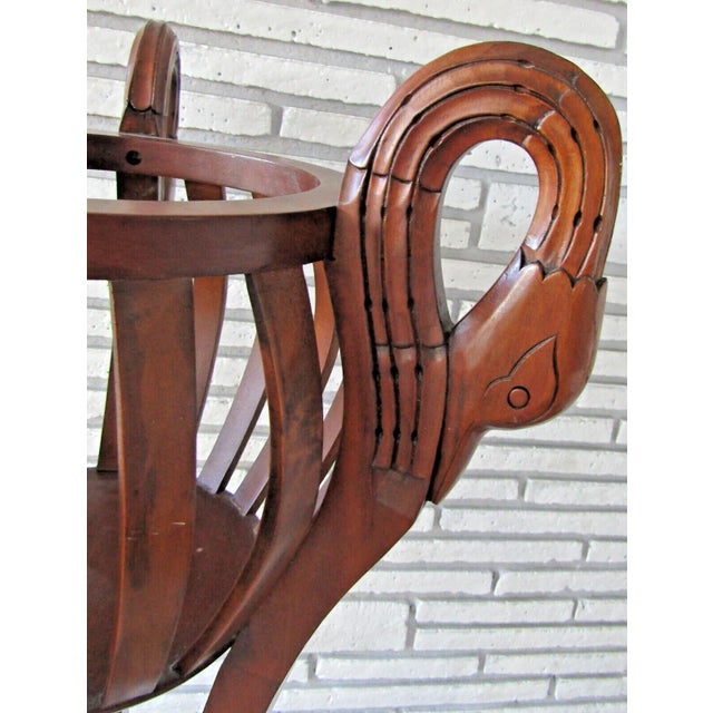 Brown 1920s Pair of Antique Empire Style Carved Mahogany Swan Heads Basket Jardinieres Plant Stands For Sale - Image 8 of 11