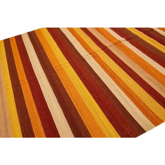 2020s Modern Kilim Handmade Multicolor Geometric Wool Rug For Sale In New York - Image 6 of 7