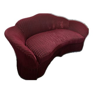Vintage Cherry- Red Channeled Velvet Banan Sofa For Sale