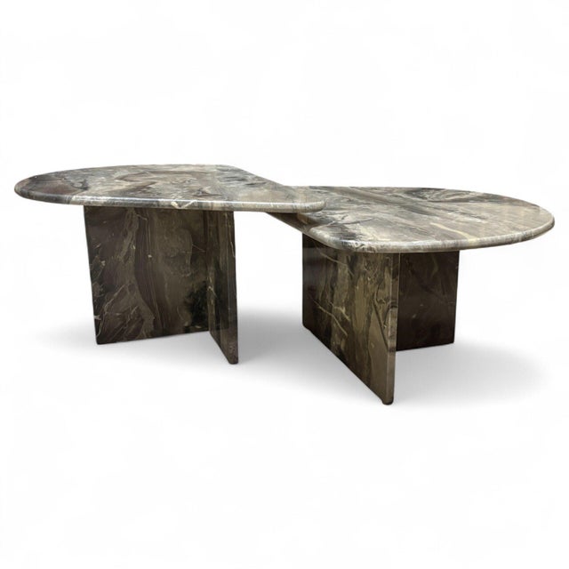 Italian Teardrop Low Tables in Gray Arabescato Marble, 1980s, Set of 2 For Sale - Image 4 of 7