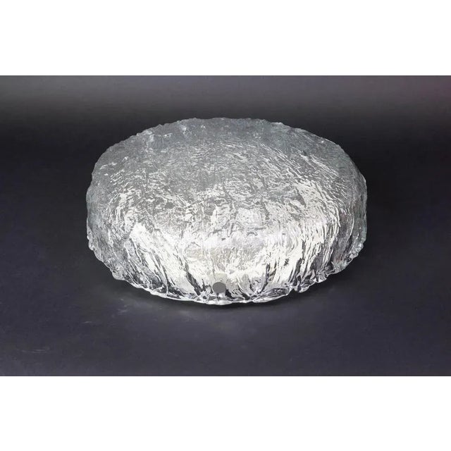 Big Round Murano Ice Glass Flush Mount from Kaiser, Germany, 1970s For Sale - Image 4 of 7