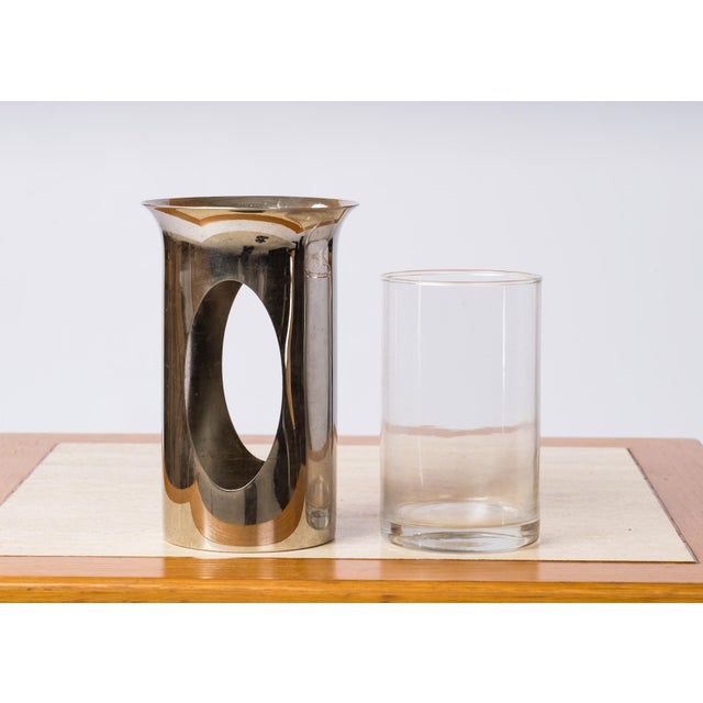 Philippe Barbier Chrome-Plated Brass & Glass Photophore Candleholder or Vase For Sale - Image 9 of 10
