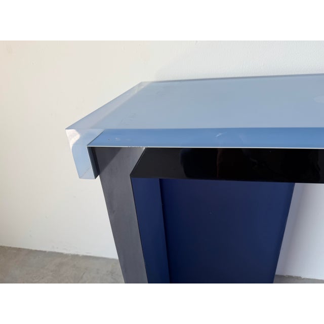1980’s Postmodern Italian- Design Thick Lucite Console Table For Sale - Image 4 of 12
