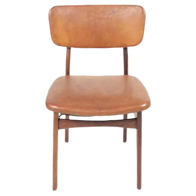 Mid-Century Side Chair in Rosewood and Patinated Leather by Gustav Bertelsen For Sale