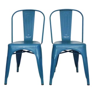 Vintage Tolix Chairs in Blue Metal by Xavier Pauchard, 1970s, Set of 2 For Sale