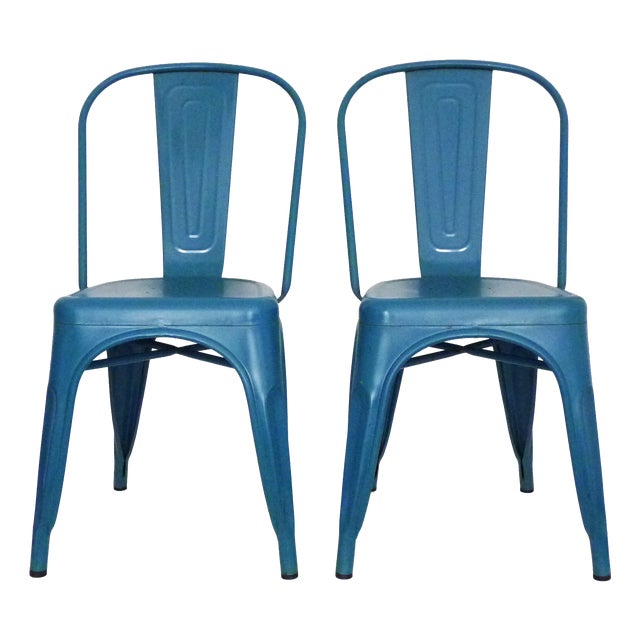 Vintage Tolix Chairs in Blue Metal by Xavier Pauchard, 1970s, Set of 2 For Sale