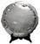 This is a vintage Old English by Poole silverplate round footed platter with an ornate scrolled edge and etched...