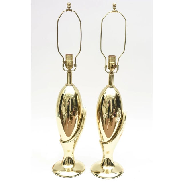 Vintage Sculptural Brass Plated Table Lamps Attributed to Laurel Lamp Co. Pair of Restored For Sale - Image 11 of 11