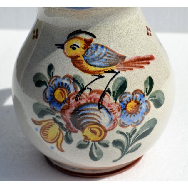 Beige 1950s American Earthenware Stoneware Folk Art Pitcher Hand Painted Rustic Cottage For Sale - Image 8 of 18