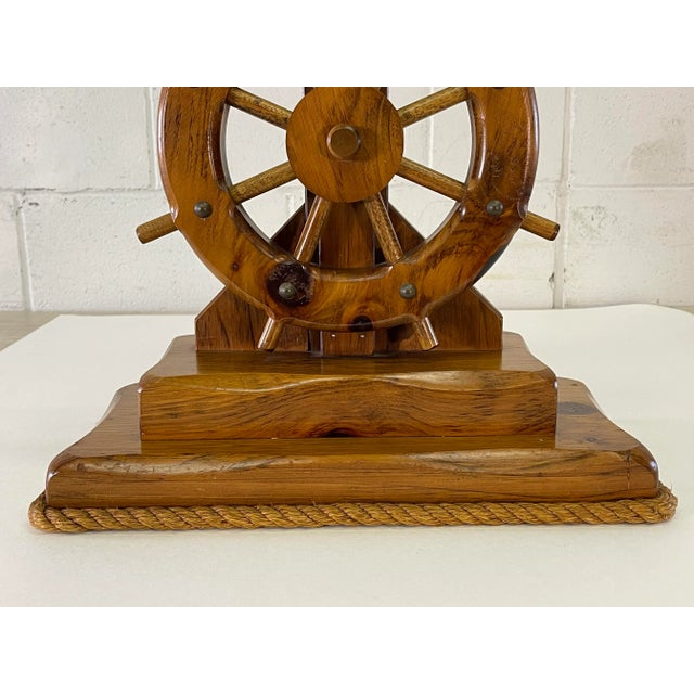 Nautical Vintage 1970s Nautical Ships Wheel Wood Table Lamp For Sale - Image 3 of 8