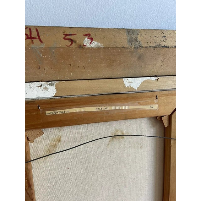 Original Oil Painting by Delon MCM Midcentury Naive Art Colorful Children For Sale - Image 4 of 6