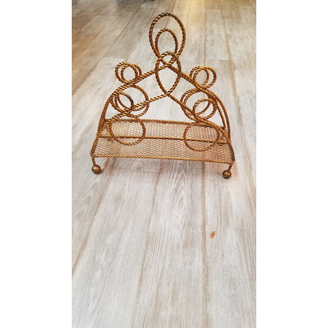 Hollywood Regency Gold Metal Looped Rope Magazine Rack | Chairish