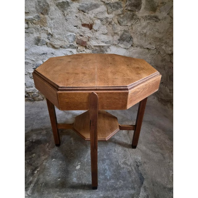 Antique Art Deco Amsterdam School Oak Side Table, 1935 For Sale - Image 17 of 17