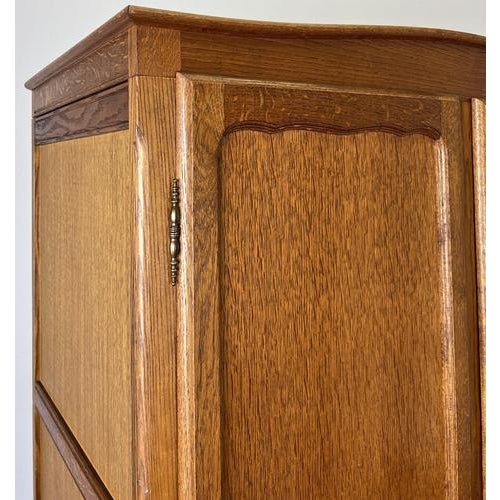 Vintage French Louis XVI Style Carved Oak 2-Door Armoire For Sale - Image 4 of 10