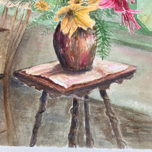 Impressionist 1980’s Original Still Life Floral Interior Watercolor Painting For Sale - Image 3 of 4