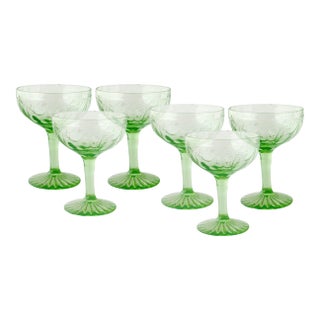Anchor Hocking Cameo Green Sherbet / Champagne Glasses, S/6 For Sale
