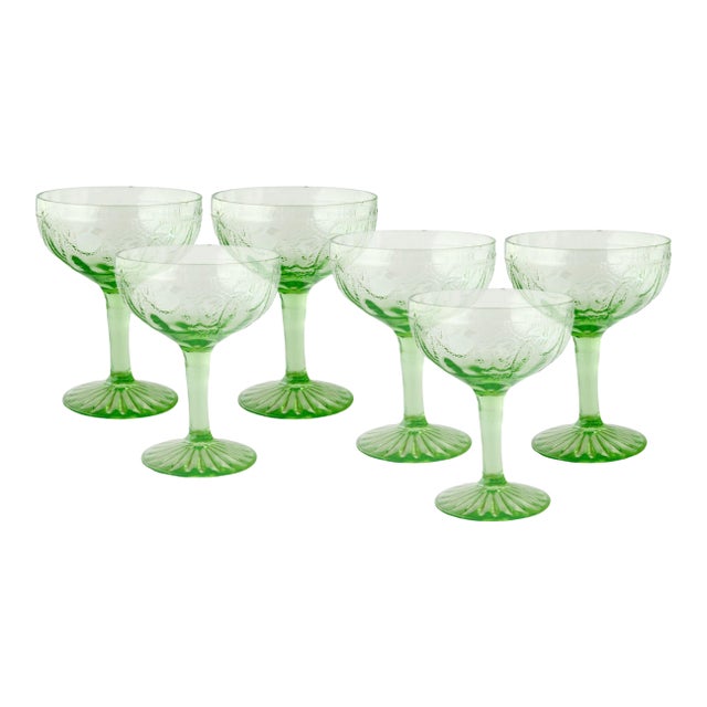 Anchor Hocking Cameo Green Sherbet / Champagne Glasses, S/6 For Sale