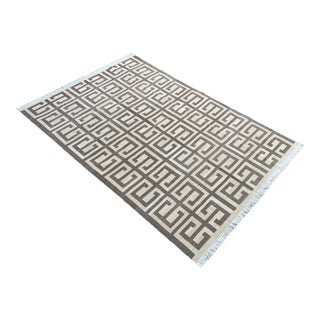 Not Yet Made - Made To Order Handmade Cotton Natural Vegetable Dyed Beige and Brown Geometric Pattern Rug - 9'x12' For Sale