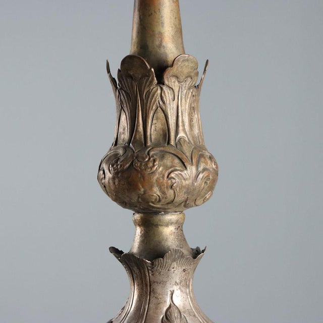 Embossed and Patinated Silver Sheet Metal Torchlight For Sale - Image 4 of 9