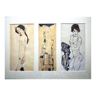 Egon Schiele Modern Expressionist Nude Triptych For Sale