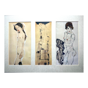 Egon Schiele Modern Expressionist Nude Triptych