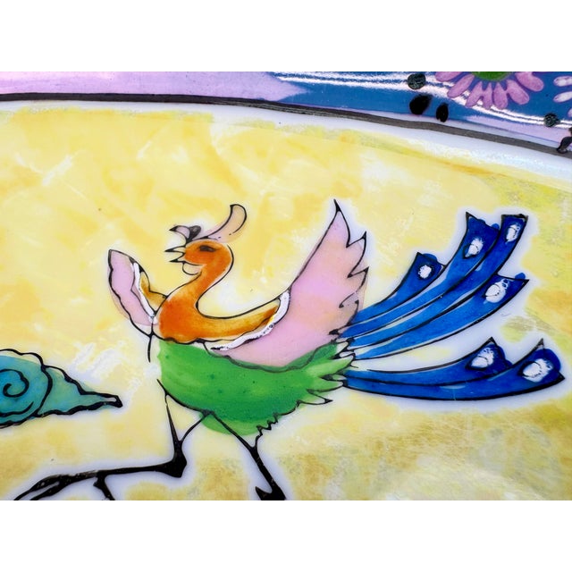 Ceramic Vintage Japanese Hand-Painted Porcelain Phoenix Bird Serving Dish For Sale - Image 7 of 11