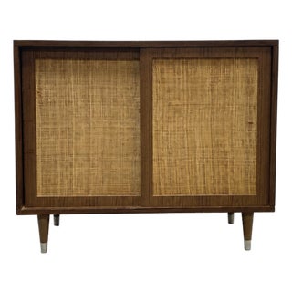 Mid Century Modern Caned Front Jr. Credenza | Small Storage Cabinet, C. 1950's For Sale