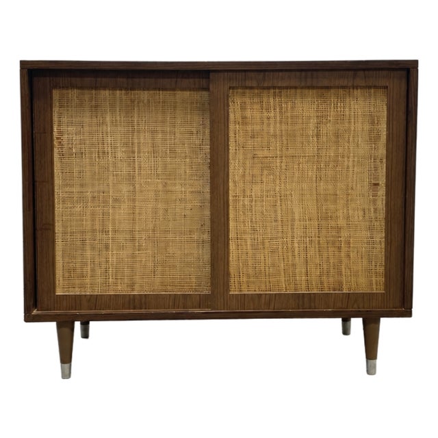 Mid Century Modern Caned Front Jr. Credenza | Small Storage Cabinet, C. 1950's For Sale