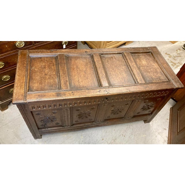 Gothic 18th Century English Oak Coffer Blanket Chest For Sale - Image 3 of 11