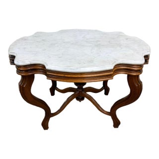 Antique White Marble Turtle Top Victorian Eastlake Parlor Table Center Table For Sale