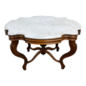 Antique White Marble Turtle Top Victorian Eastlake Parlor Table Center Table