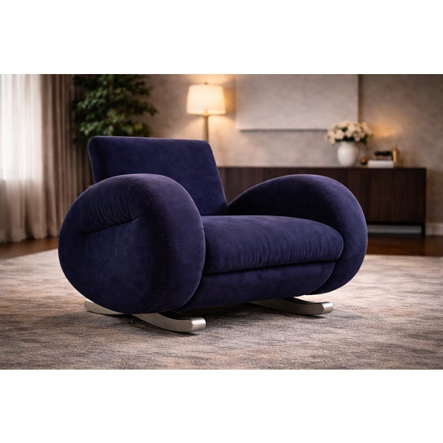 German Rocking Chair in Blue Velvet from Bretz, 1980s For Sale - Image 8 of 12