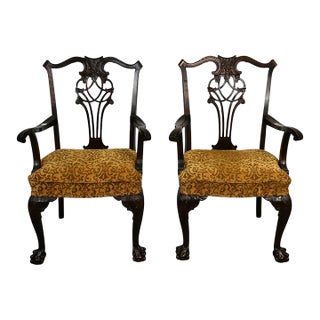 Pair of English Mahogany Chippendale Armchairs Circa 1850 For Sale
