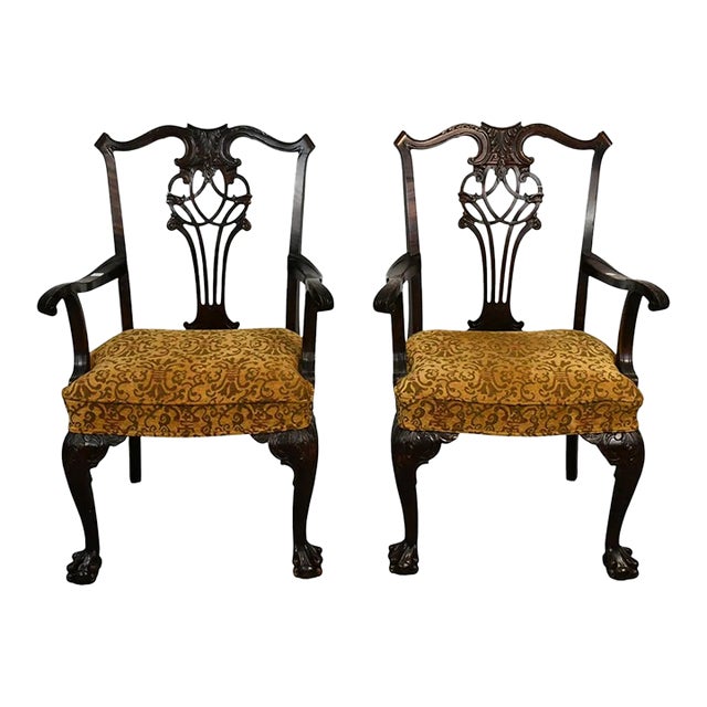 Pair of English Mahogany Chippendale Armchairs Circa 1850 For Sale