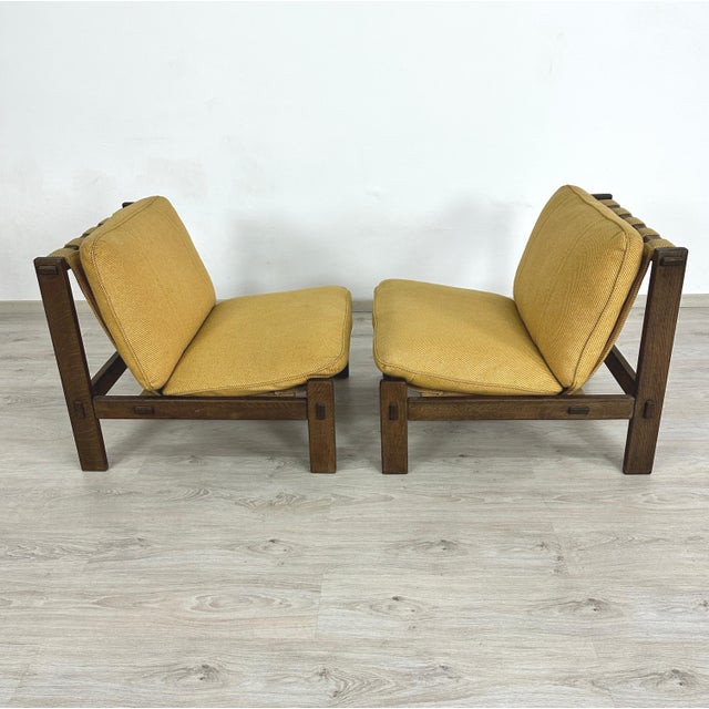 Dimensions: H 27.5” x W 26.3” x D 31.5” x SH 17.5” Pair of Vintage Brutalist lounge chairs designed by Carl Straub in the...