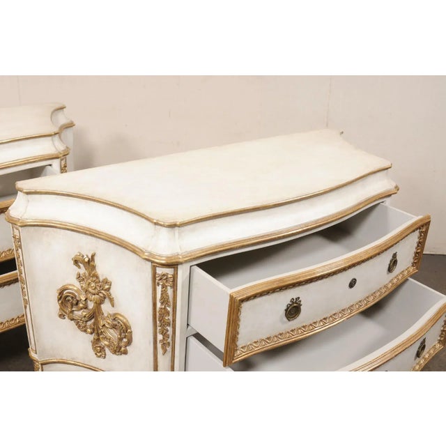 Pair French Style Robust 2-Drawer Chests in White & Gold For Sale - Image 10 of 12