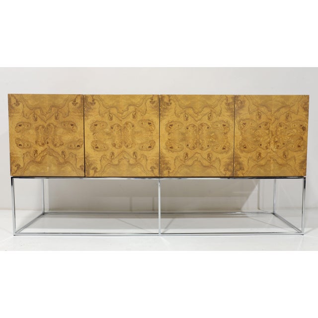 Mid 20th Century Burled Olivewood Sideboard on Chrome Base Attributed to Milo Baughman For Sale - Image 11 of 11