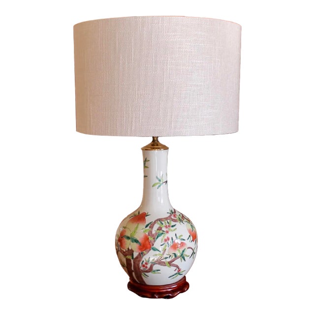 Chinese Glazed Porcelain Gourd Vase With Peaches, Adapted Into a Lamp For Sale