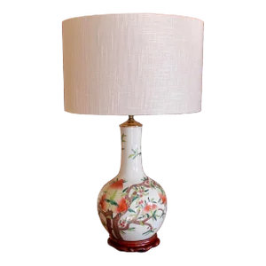 Chinese Glazed Porcelain Gourd Vase With Peaches, Adapted Into a Lamp