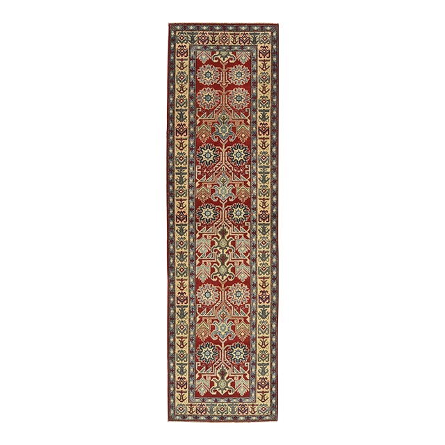 Kazak Runner 2'9'' X 9'8'' Red Wool Tribal Hand-Knotted Oriental Rug For Sale