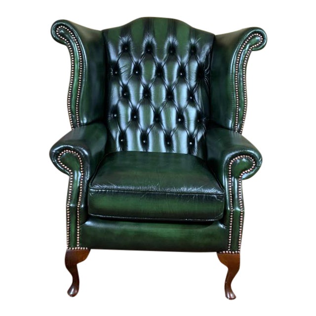 Early 20th Century MidCentury English Leather Chesterfield Wingback