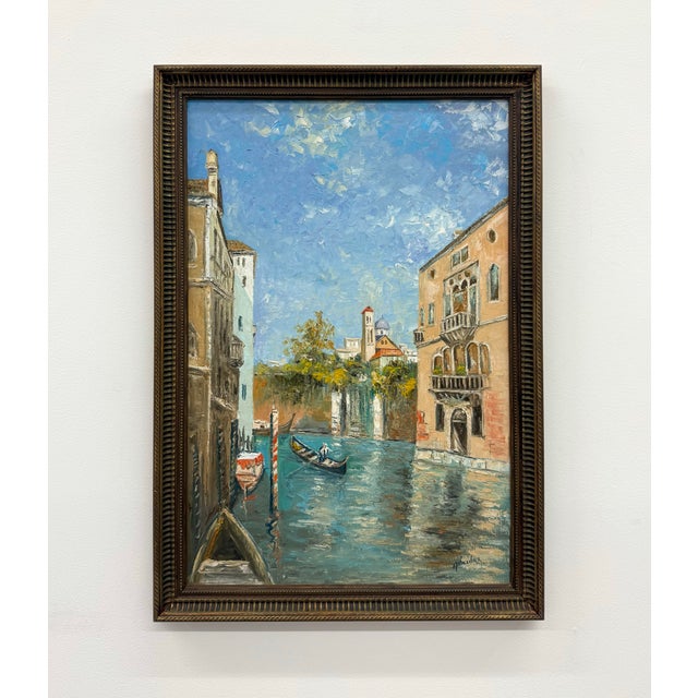 Late 20th Century Vintage Signed Canal Cityscape Oil Painting on Canvas For Sale - Image 5 of 7