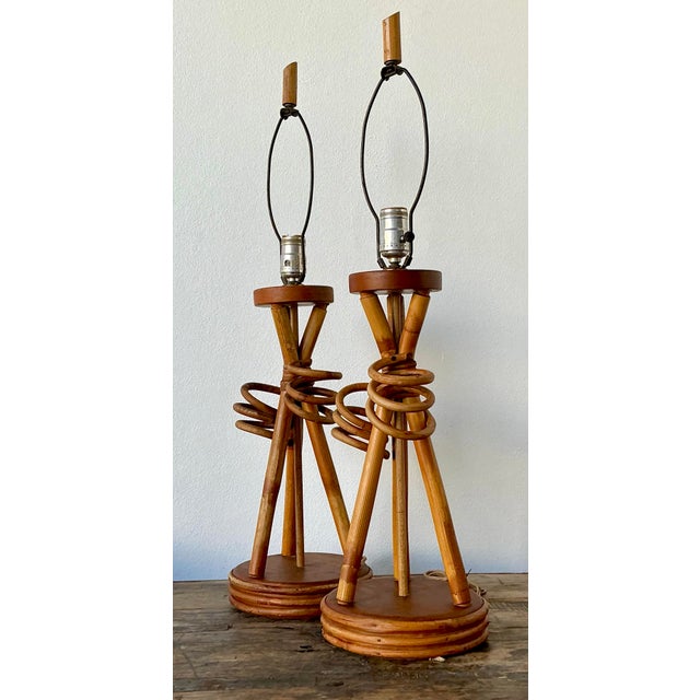 Vintage Twisted Rattan Lamps - A Pair For Sale - Image 11 of 12